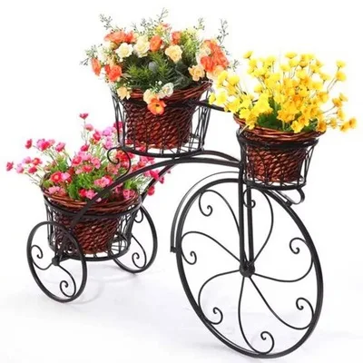 Bling Color Fashion Wholesales Iron Tricycle Plant Flower Vase Stand Display  for Wedding Garden Decor Bicycle Flower Rack