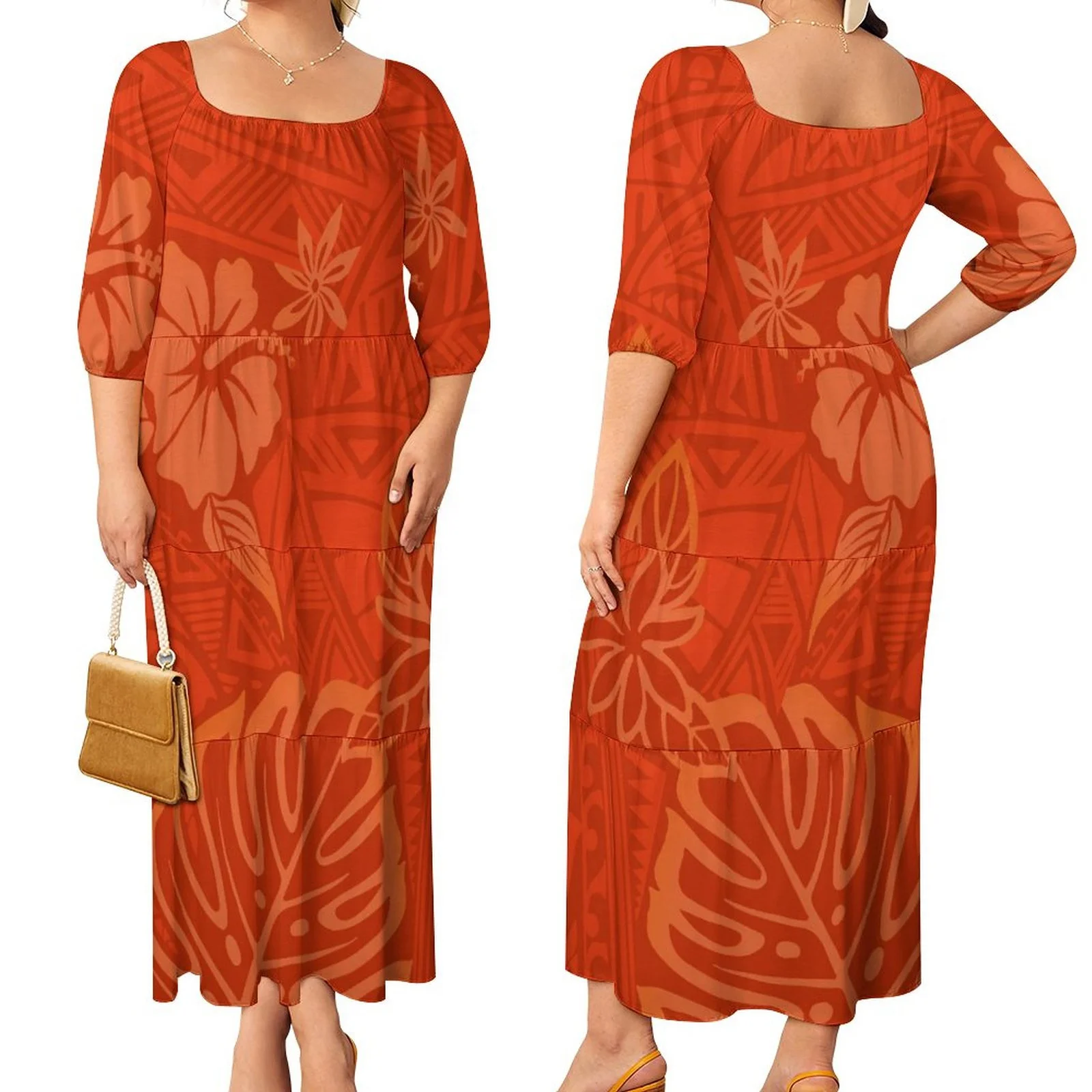 fall boutique clothing women polynesian tribal design tropical floral print dresses samoan fishtail long dress for elegant women