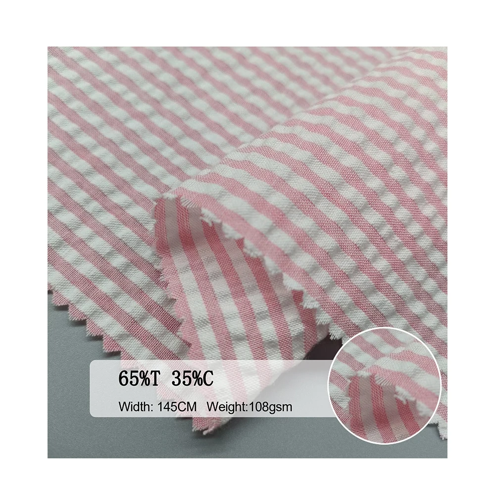 65%polyester 35%cotton mixed wrinkle stripe jacquard fabric for woven clothes