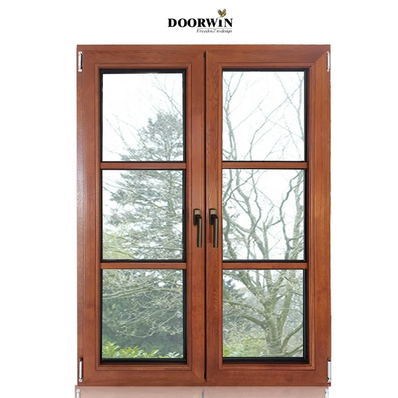 Doorwin New products certified supplier wood french casement double glazing windows with grilles for modern house