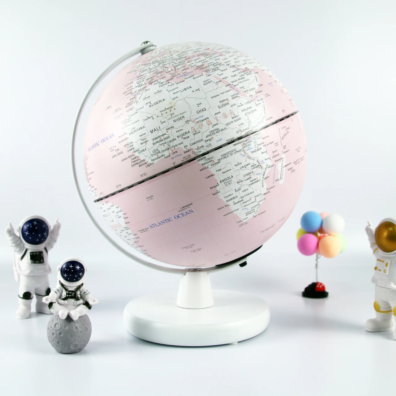 Kinglobe 20cm Pink Gemini Princess PVC AR Globe Curved Bow Metal Stand for Student Geography Study & Home Decor