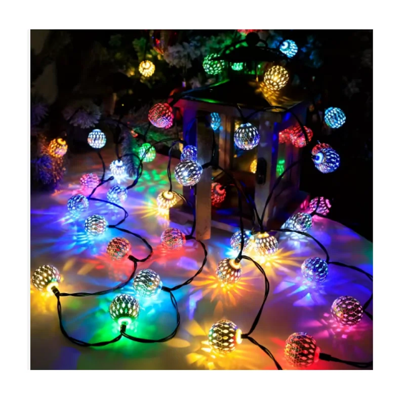 LED Light Christmas Moroccan Hollow Metal Ball LED String Lights Battery Powered for Wedding Holiday Home Party Decoration