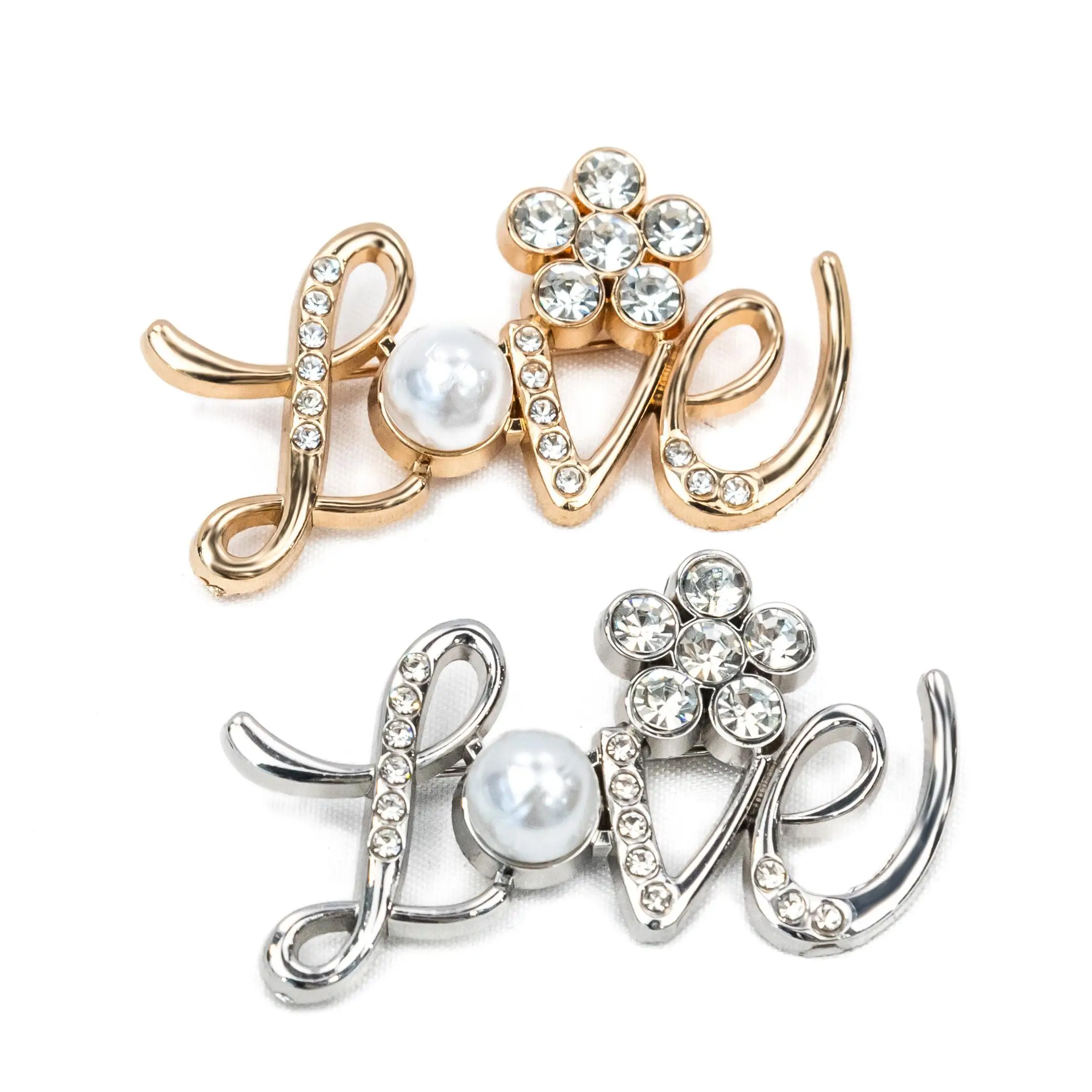 Wholesale Factory Luxury Custom Brand Women Letter Shape Rhinestone Pearl Word Pins Brooch Designer Metal Brooches