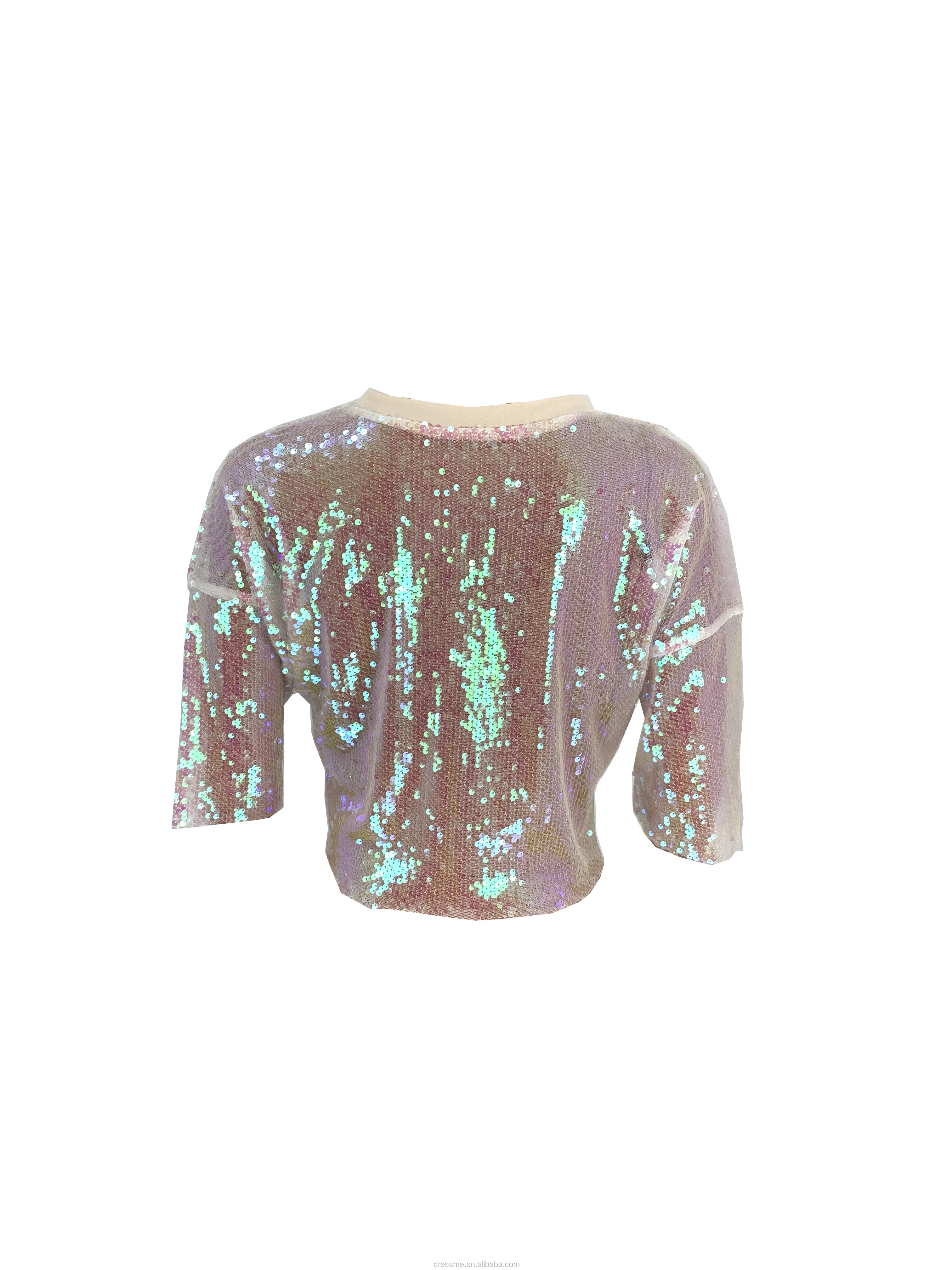 MD8281 женские футболки с блестками 2019 Новая Европейская и американская Женская куртка с блестками Сексуальная футболка с коротким рукавом для ночного клуба