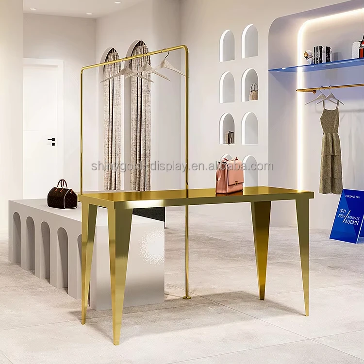 Boutique Store Design Unique Nested Table Set Clothing Shoes Bags Display Tables Golden Metal Nesting Display Table