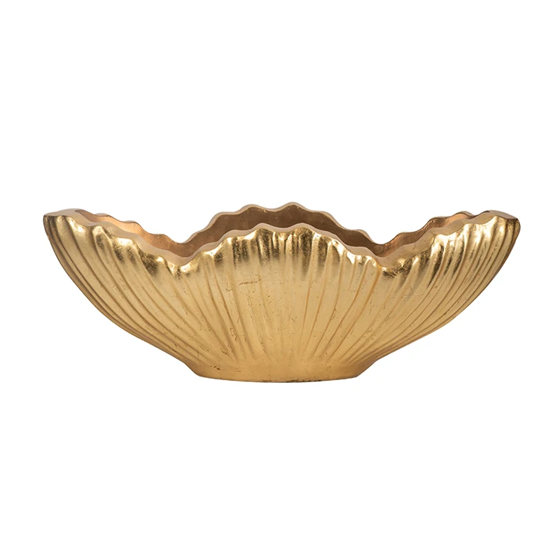 Boat Shape Decorative Bowl Luxury Gold Decor Vase Fiberglass Table Flower Bowl Vase