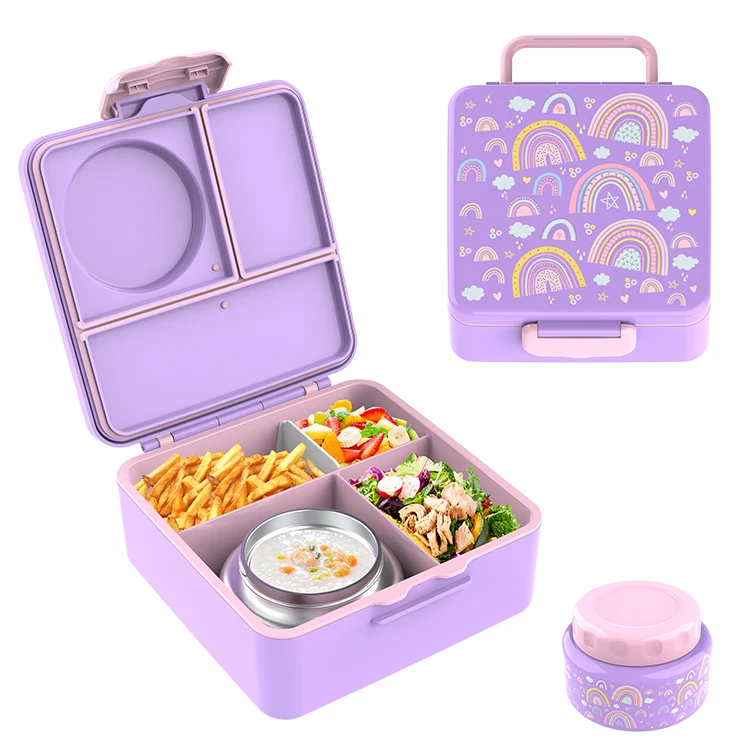 clamshell design premium leakproof 6 dividers lunch box with thermos bottle for kids easy clean bpa free lunch containers