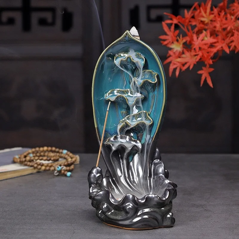 Hot Sale Popular Artistic Incense Burner Ceramic Waterfall Incense Holder With Incense Cones Sticks
