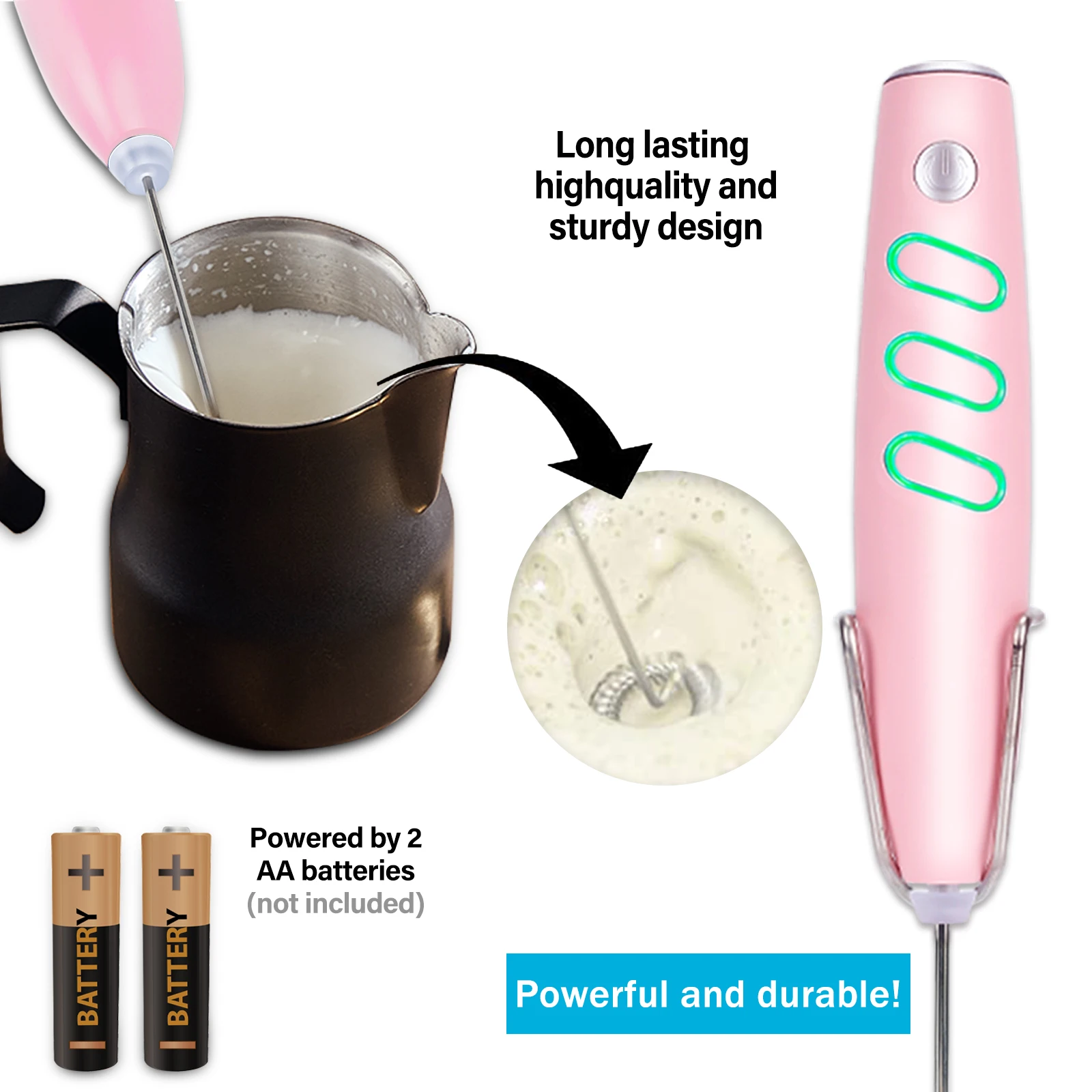 Electric Milk Frother Handheld,Foam Beater Milk Frother ,Battery Operated Mini Smoothie Blender For coffee