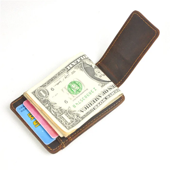 
Bulk Genuine Crazy Horse Leather Men Cool Wallet Card Holder Mini Slim Magnetic Money Clip 