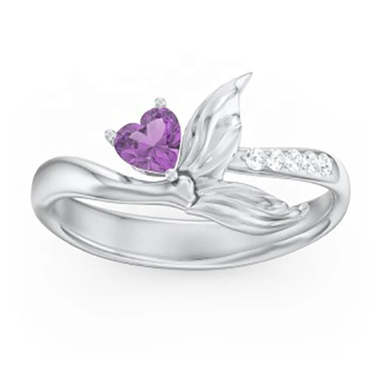 Luxury White/Purple Mermaid Tail Design Cubic Zircon Rings for Women Engagement Wedding Party Aesthetic Ring Statement Jewelry