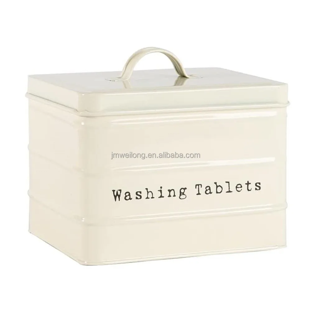 Galvanized Metal Storage Box  washing tablets storage Container Box  Dryer Sheets holder with lip for Laundry Room Organization