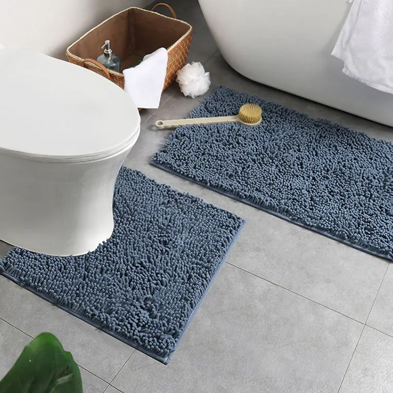 Toilet Bath Mat 3 Pieces Set Micro Polyester 5 pc Shag Shower Bathroom Rug Set Bath Mat Floor Anti-slip Mat