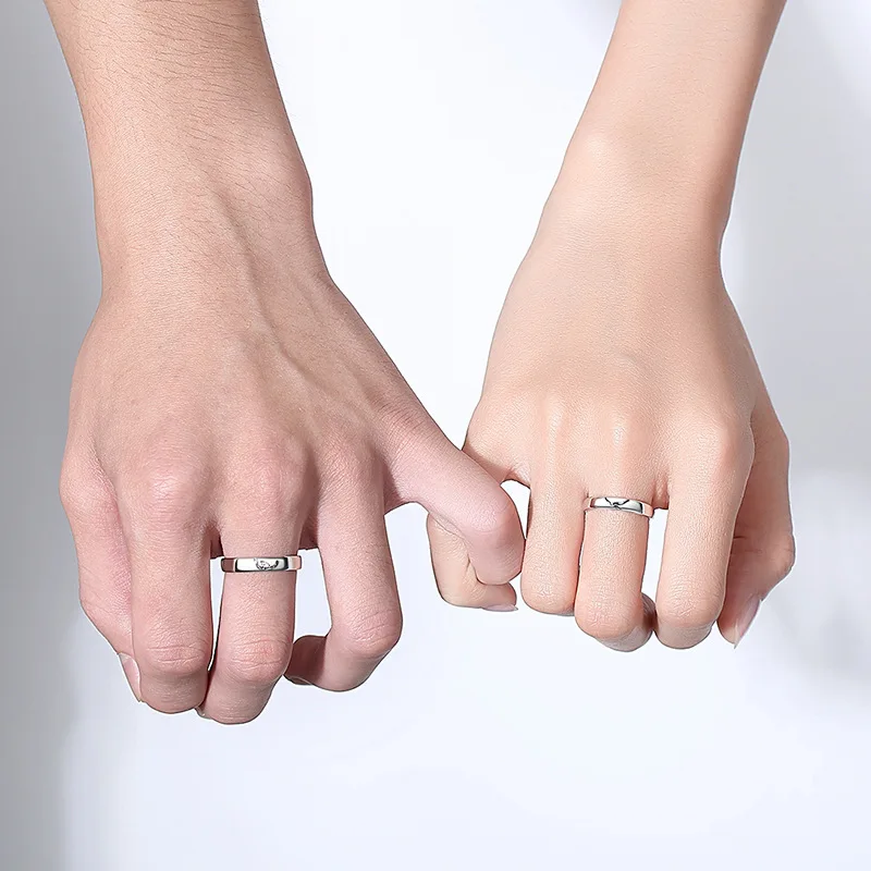 Ten fingers tightly buckled couple wedding ring sets 925 sterling silver couple rings for weddings and engagement