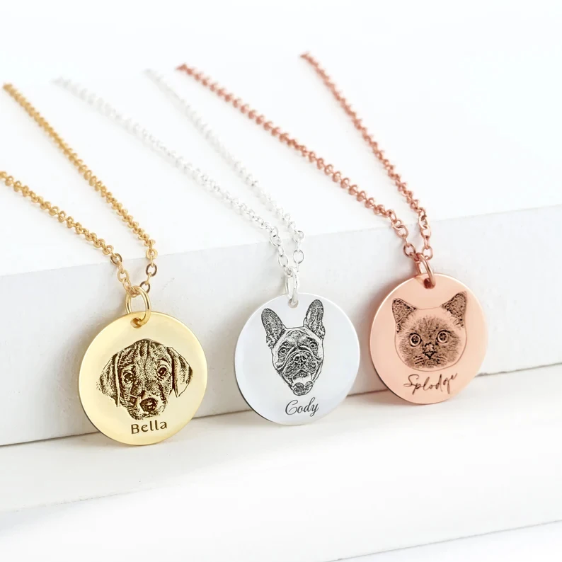 Personalized Pet Portrait Necklace for Pet Memorial Gifts Pet Name Custom