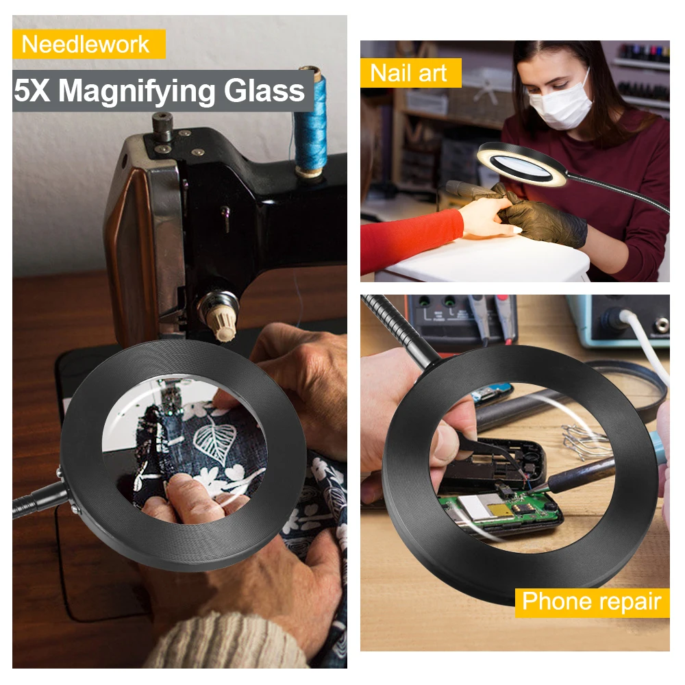 USB 72 LED Light Table Lamp 5X Magnifier High Definition Glass Eye Protection Clamp Clip Modern Design Style Living Room Reading