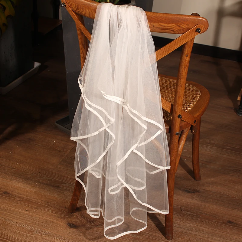 2019 New White Simplicity Two-layer High Quality Wedding Bridal Women Veil with Comb