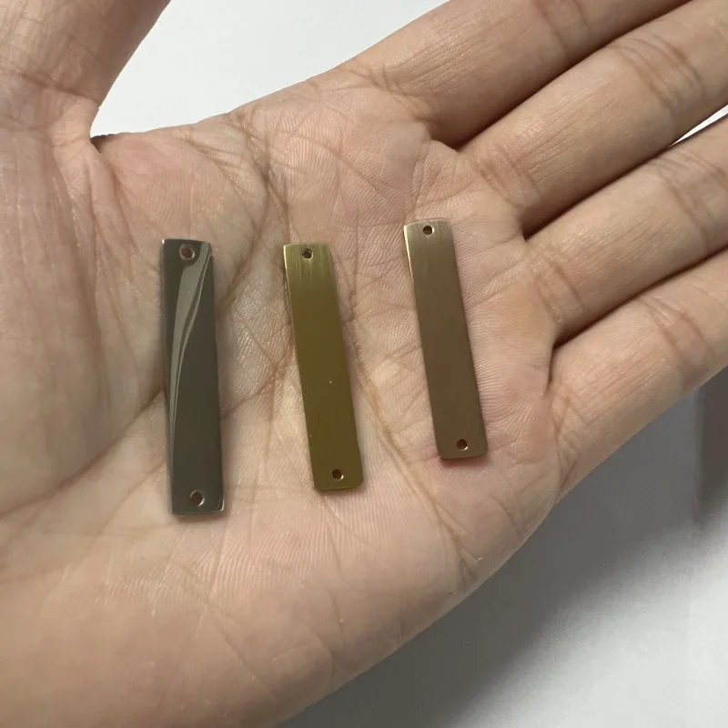 32*6mm Stainless steel mirror polished long strip pendant with double hole rectangle connector for jewelry making findings