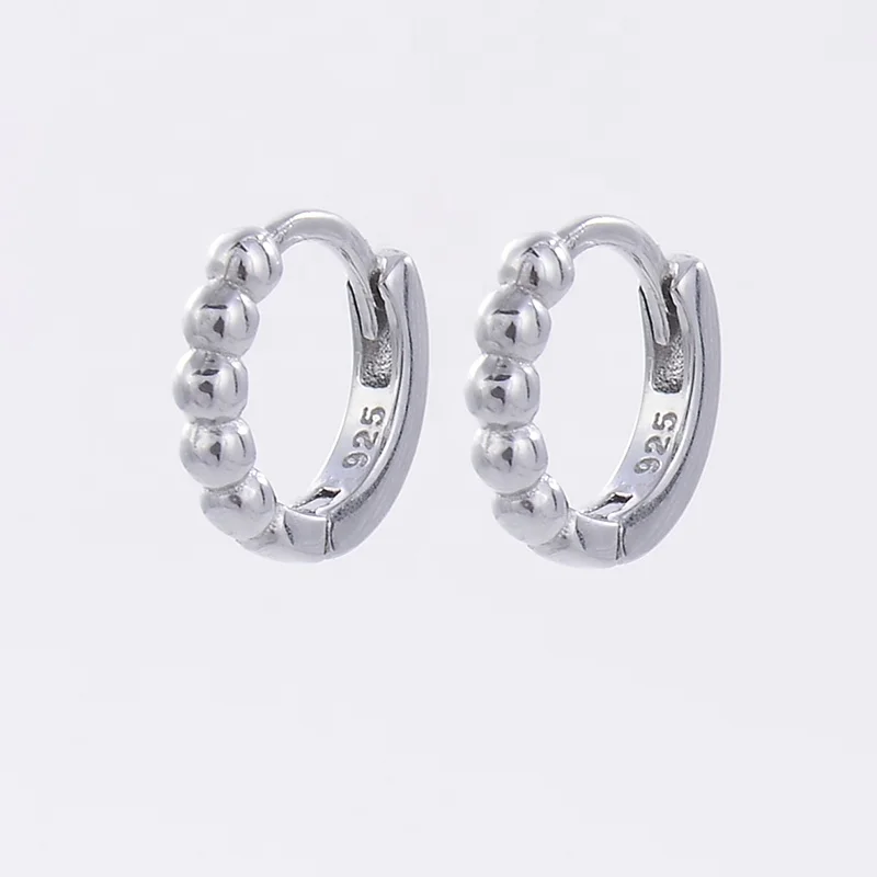Модные серьги-кольца из стерлингового серебра 925 пробы гипоаллергенные серьги huggie с бусинами