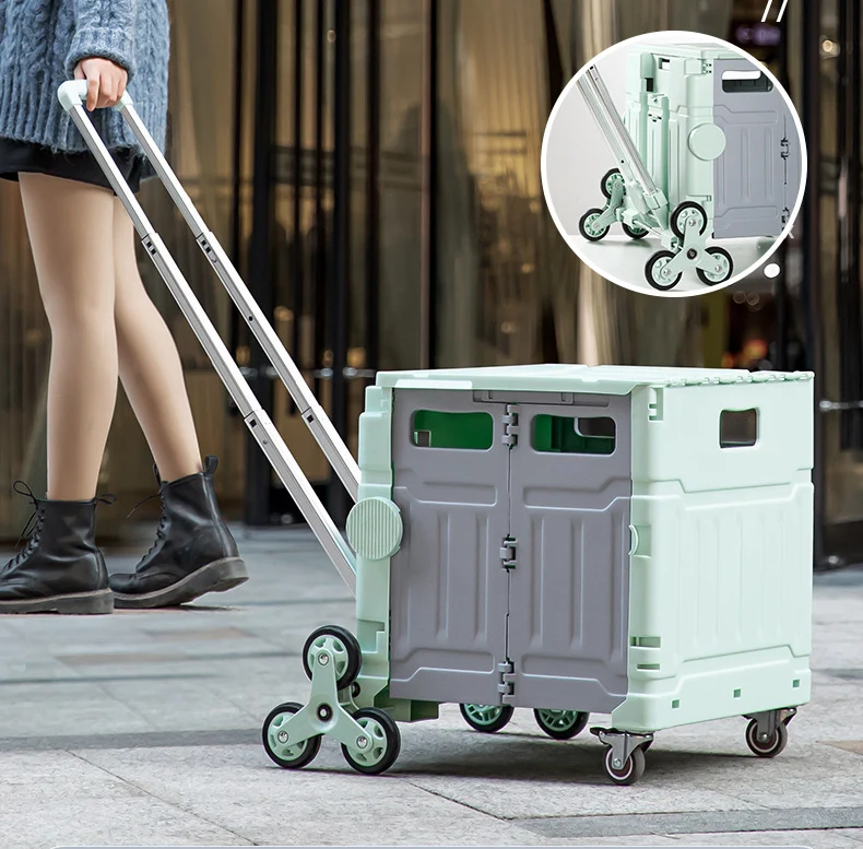 
Adjustable Handle Plastic Folding Utility Cart Supermarket Trolleys Shopping Cart 