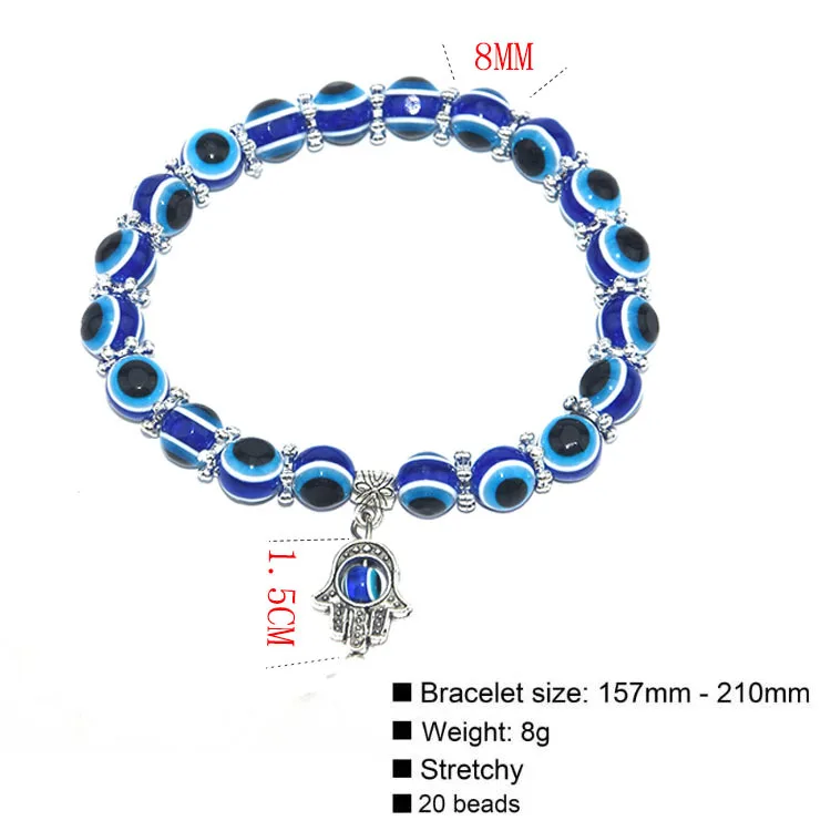 Wholesale New Fashion Retro Blue Eyes Beads Lucky Bracelet Hand Shape Silicone Bracelet Jewelry Men And Women Couple Custom