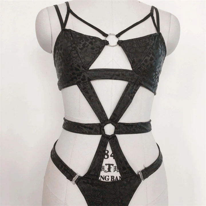 New Dominatrix  women sexy lingerie mature lady three point one piece hollow out gothic erotic fetish black lingerie