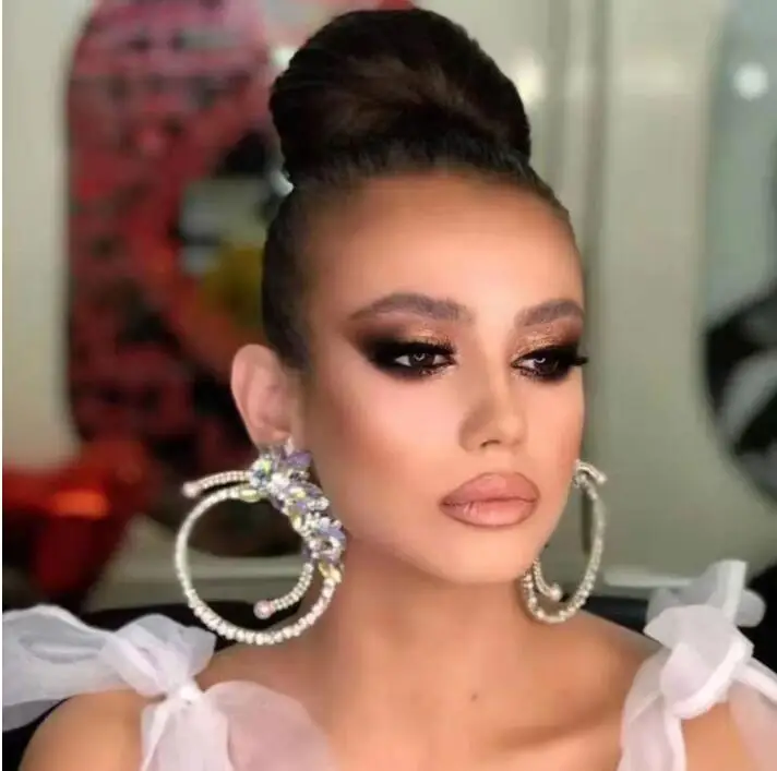 New Gorgeous Shiny Rhinestone Flowers Dangle Earrings For Women Fashion Jewelry Exaggerated Party Statement Earrings Accessories