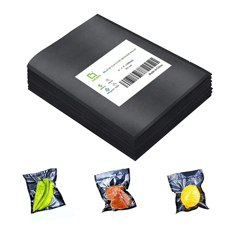 Halal Certified Food Grade Embossed Plastic Packaging Food Black and Clear Vacuum Sealer Bags