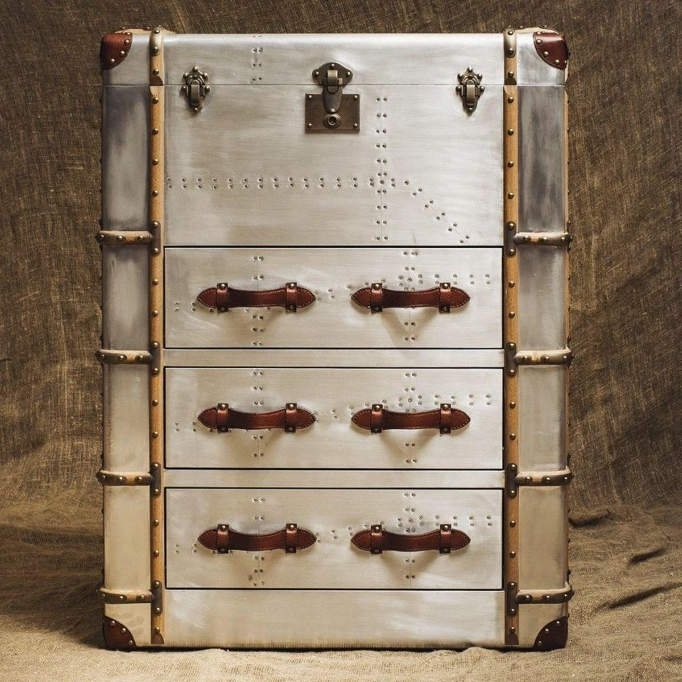 Industrial style retro aluminum solid wood living room furniture bedroom floor type six drawer high capacity storage cabinet