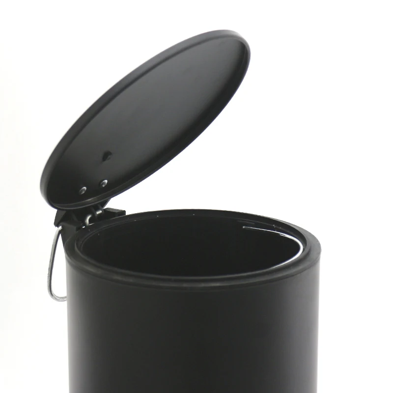 Factory Supplier Black Toilet Rubbish Bins Powder Coated Pot Round Garbage Trash Bin Steel Metal  With Lid