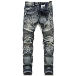 High Quality Custom Logo Vintage Men Jeans Skinny Hip Hop Ripped Stretch Jeans Pants For Men