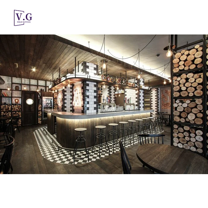 Stone Bar Design Ideas Bespoke Solid Surface Countertop Wood Body Restaurant Bar Counter Set