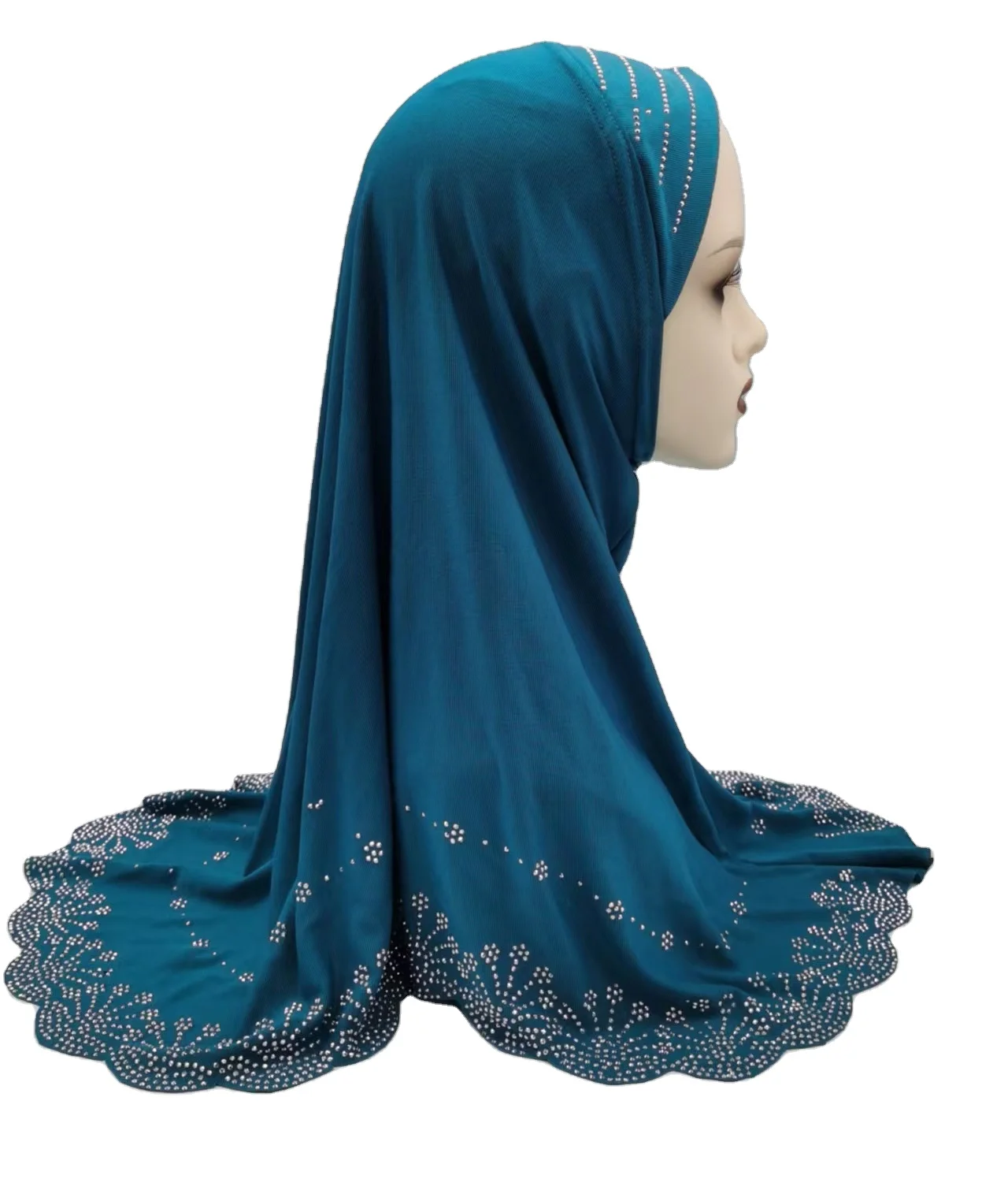 Large Lady Diamond Shaped Hot Drilling Instant Hijab Wholesale Muslim Dubai Headband Underscarf Hijab