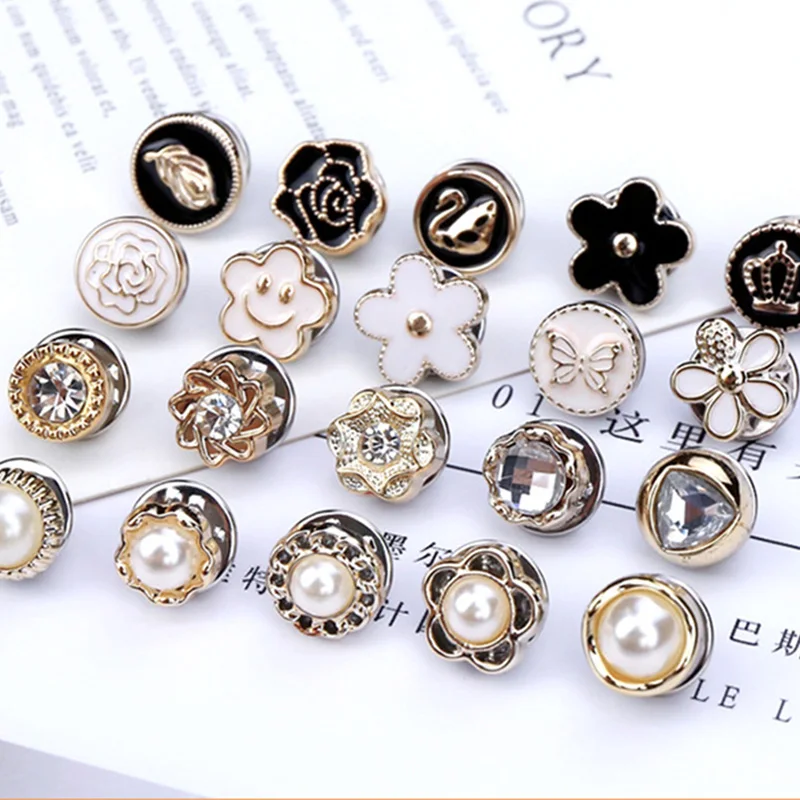 New Designs Assorted Buttons No Sew Button Mini Enamel Pins Safety Jean Buttons Pins Cover up Brooches for Women Shirt