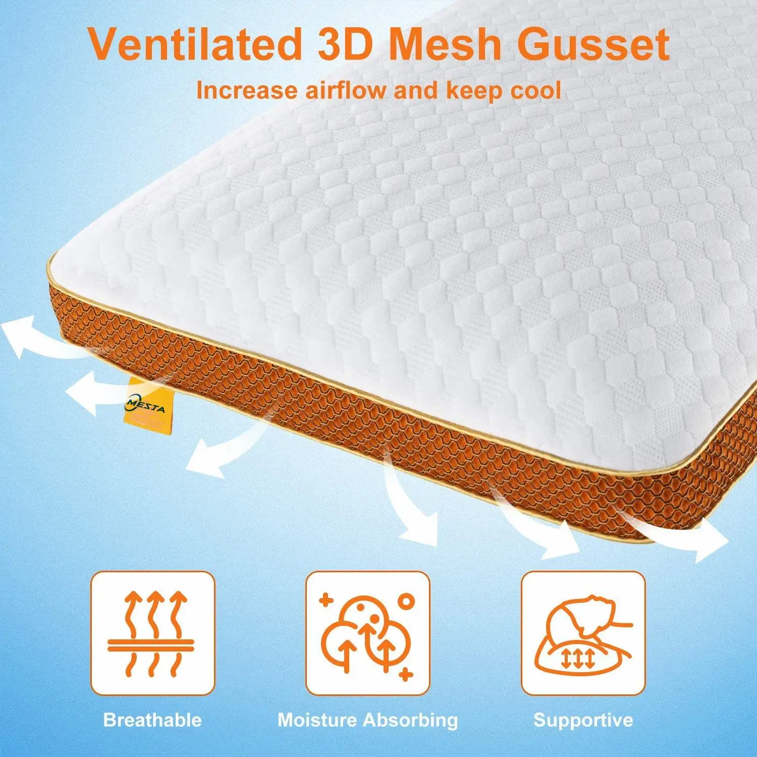 Ventilated Gel Memory Foam Pillow with Zipper Removable Cover for Side and Back Sleepers