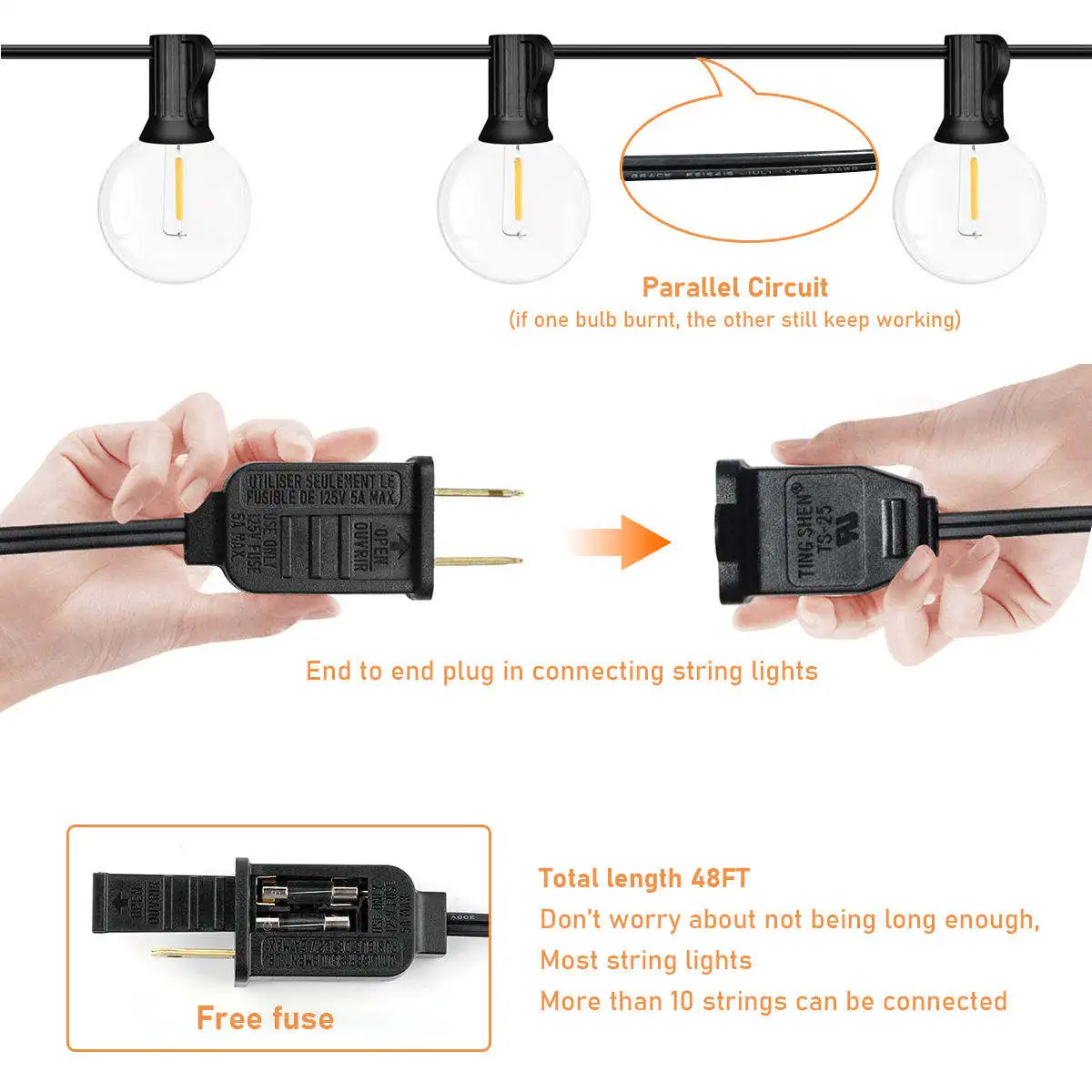 Waterproof 20 Led String Light Outdoor Fairy Lights Garland G40Bulbs Garden Patio Wedding Christmas  Light Chain