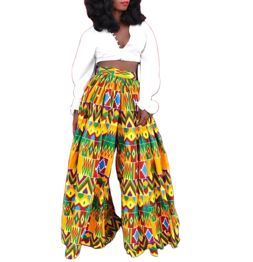 Ankara Wide Long Pants Print Pantaloon Bohemian Trousers African Pants Fashion Streetwear Fancy Loose Pants Women