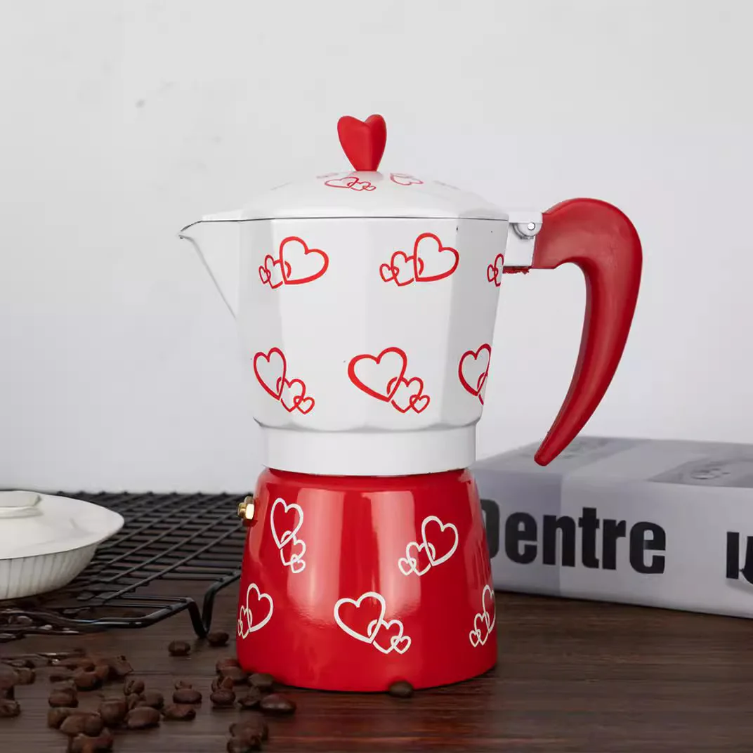 ECO-Friendly Quality Manual Aluminum 12cups Italian Espresso large capacity Moka Pot Camping Innovative red Machine Coffee Maker