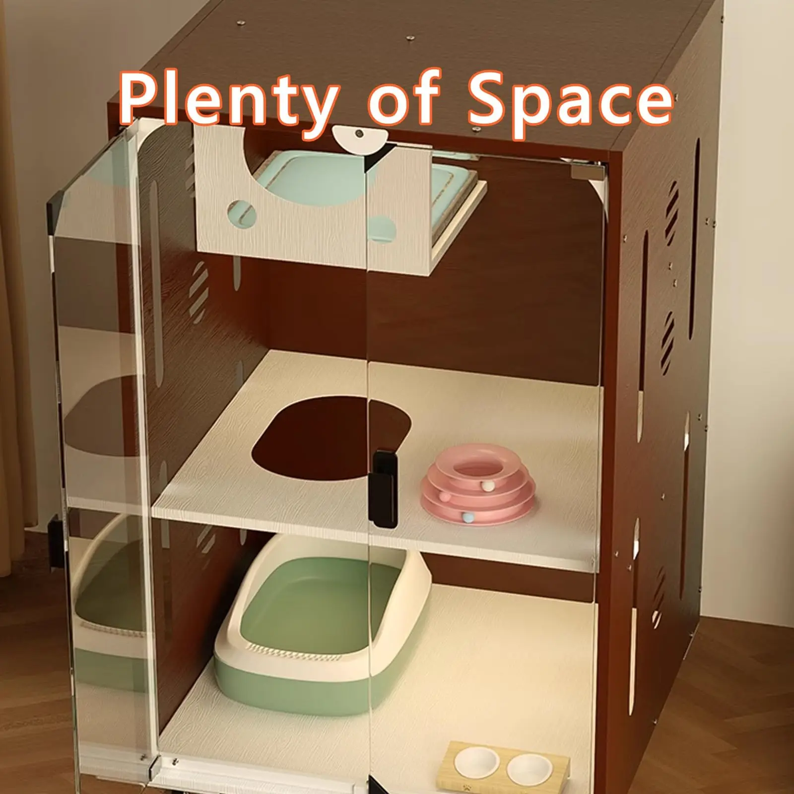 Factory Direct luxury solid wood cat cages pet houses cat villas Indoor Large Cat Cages with Wheels