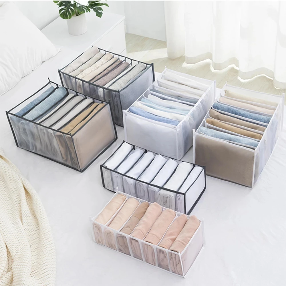 Jeans Net storage box houseware closet underwear organizer drawer divider box collapsible Holder pants T shirt storage bag