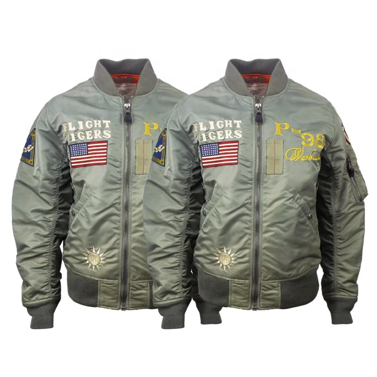 
Factory direct sale stylish embroidery design man coat army green flight jacket for man 