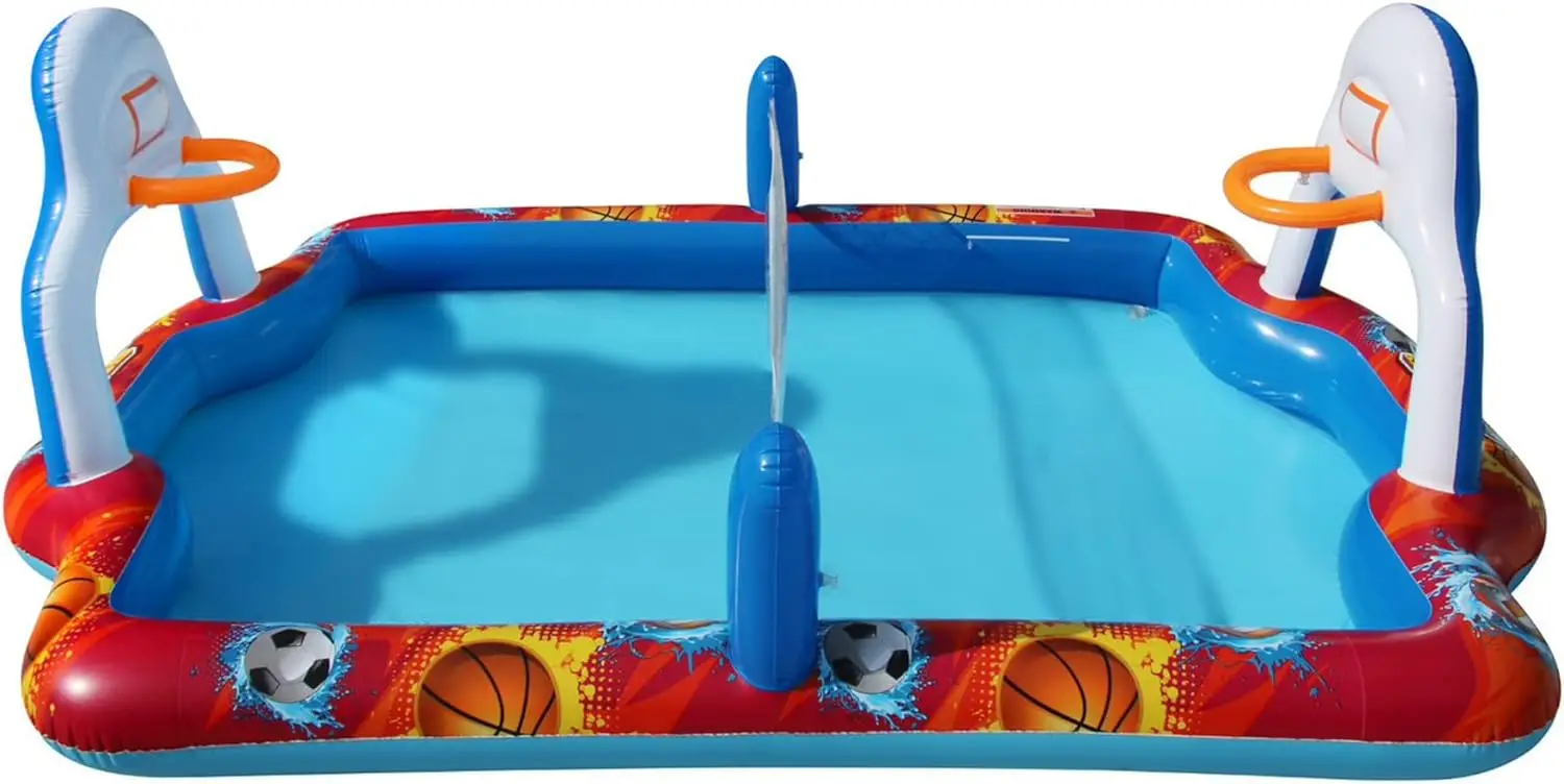 Outdoor Inflatable Sports Arena 4 in 1 Play Center Water Park Pool with Soccer Volleyball Basketball Sports Pool Ball Ages 3+