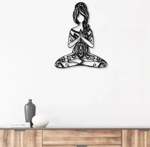 Yoga Girl In Hippie Style Metal Wall Art With LED Lights Yoga Room Sign Decoration For Living Room Namaste Outdoor Home Decor