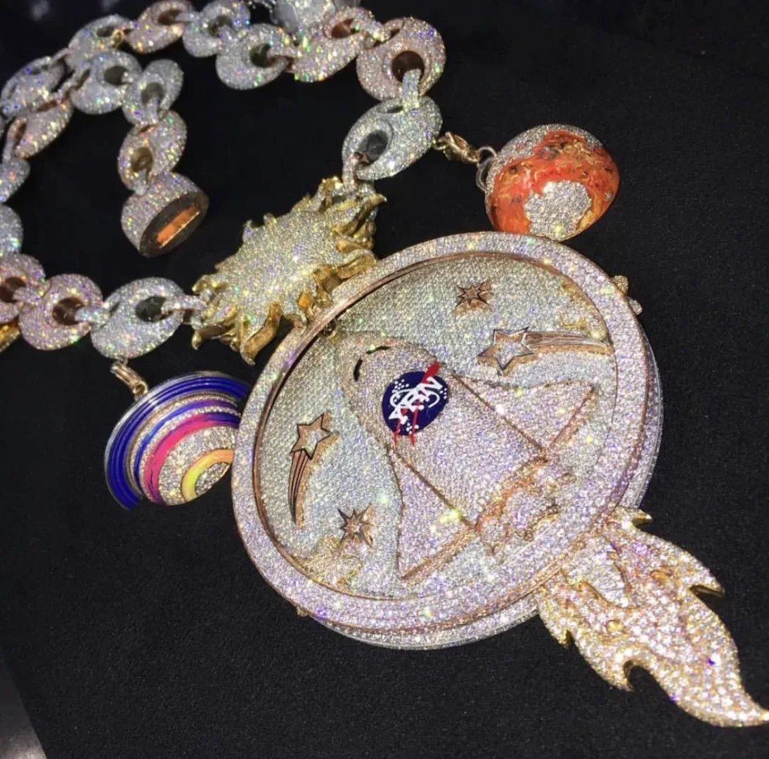 Eye catching hip hop pendant for men customized with 14kt white gold hand crafted design featuring lab grown round cut diamonds