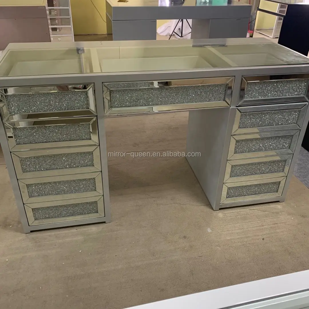 Высококачественный роскошный набор для макияжа с блестящими кристаллами и бриллиантами, туалетный столик с динамиком и зеркалом с подсветкой, женский туалетный столик для спальни