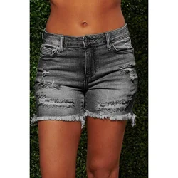 2022 Wholesale Women Sexy Ripped Denim Short Jeans Vintage Wash Distressed High Waist Summer Womens Casual Denim Shorts