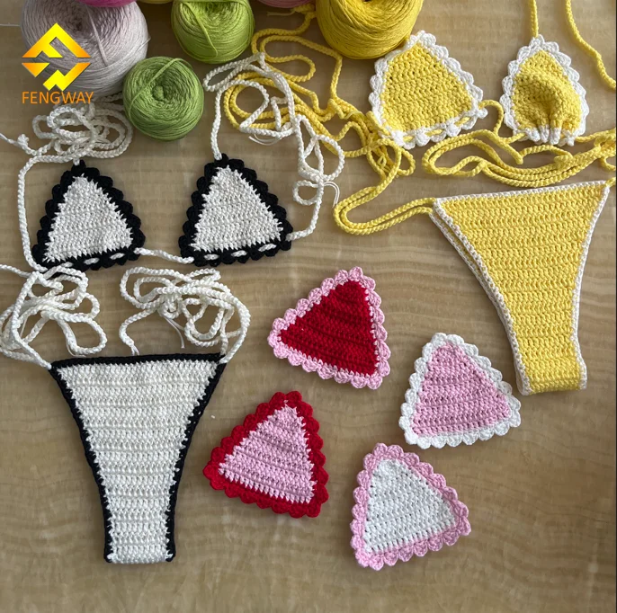 Factory Customized swimwear beachwear woman Halter Bra Top sexy crochet bikini swimsuits