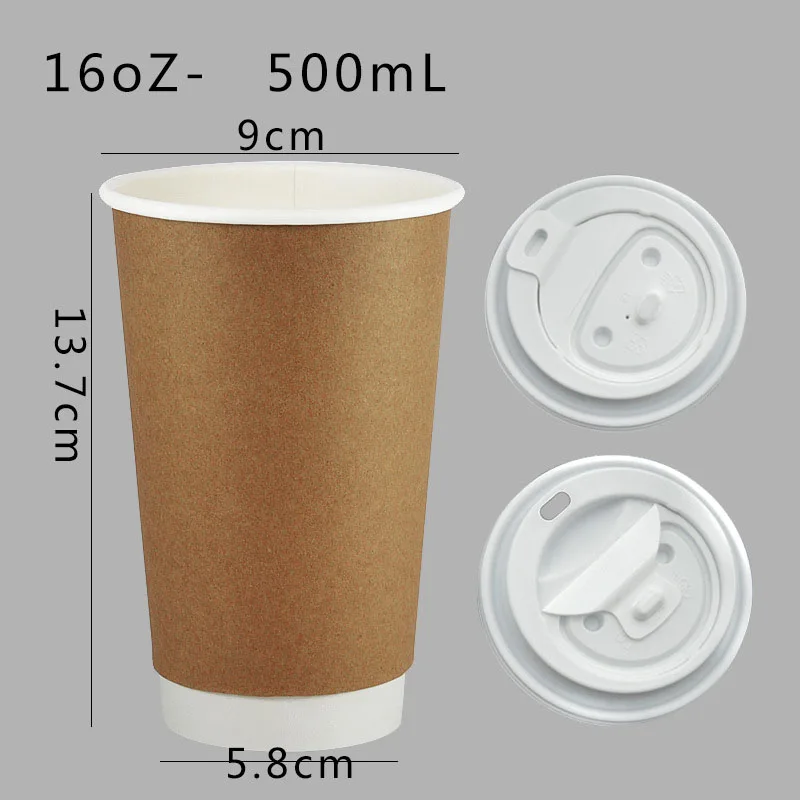 Kingwin Medium 16 Oz Hot Beverage Disposable Brown Paper Coffee coffe Cup With White Dome Lid