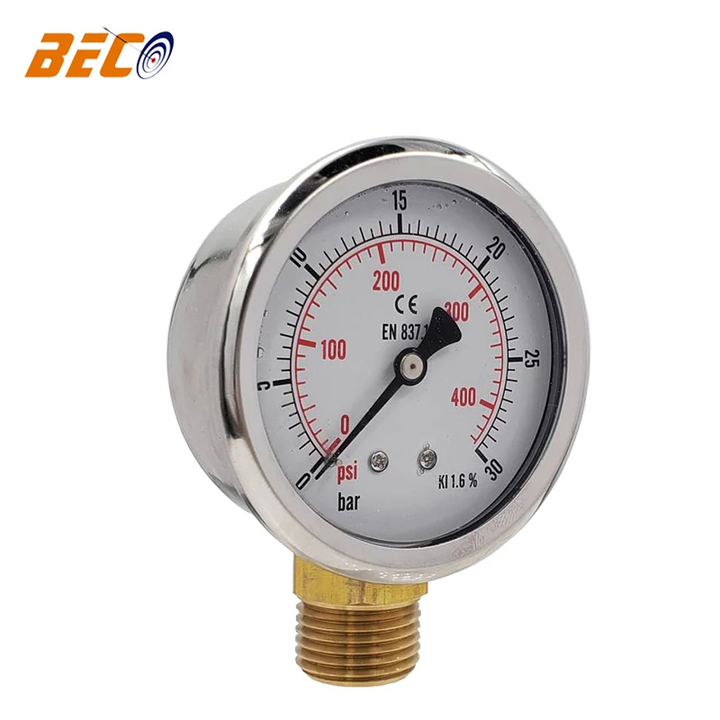 60mm 30Bar Semi Stainless Steel Oil Filled Pressure Gauge With Bottom Connection