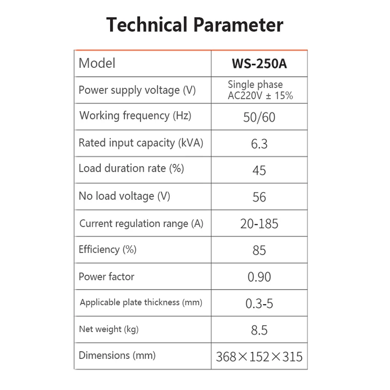 WS-200/250A inverter DC argon arc welding dual-purpose copper portable 220V manual welding machine